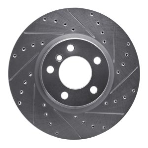 BMW 330e Brake Rotor (1) - Front Right - R1 Concepts - Drilled & Slotted - Silver - `12-`18
